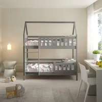Masseno Etagenbett ELENA 80x190 cm mit Rausfallschutz, Kinderbett mit Leiter für Mädchen und Jungs, Stockbett 2 Kinder, Hausbett für Kinder, Holz, Hellgrau