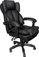 Schreibtischstuhl Bürostuhl Stoff  Gamingstuhl Racing Chair Chefsessel mit Fußstütze,Farbe:Schwarz - Kunstleder