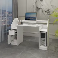 ML-Design Computertisch mit Schublade, Tür, Stauraum und offenen Ablagefächern, 123,2x90 cm, Weiß, Holz Bürotisch für Home Office, Gaming Laptoptisch