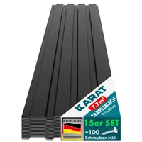 15 kusů Trapézový plech 115x45 cm Profilovaný plech SET včetně 100 šroubů 7,7 m² Stěnový plech Střešní plech Černý