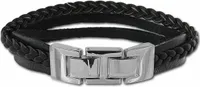 SilberDream Armband Leder Armschmuck schwarz Zierkordeln Herren Männer LAP003S
