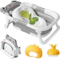 Baby Badewanne Faltbare Babybadewanne mit Thermometer, Klappbare Tragbare Neugeborenen kinderbadewannen für Babys von 0-36 Monaten, Grau 02