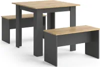 Vicco Esstisch Set Sentio, 80 x 80 cm mit 2 Bänken, Anthrazit/Goldkraft Eiche
