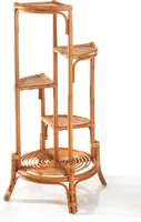 Kobolo Blumenregal Blumenhocker Pflanzenständer Regal aus Rattan - natur - für 4 Töpfe - Pflanzenregal Etagere Deko Deco Einrichtung Möbel Blumenleiter