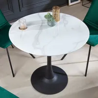 riess-ambiente Runder Esstisch LYON Ø80cm weiß Glas Marmor-Design schwarzer Metallfuß Esszimmertisch Tisch