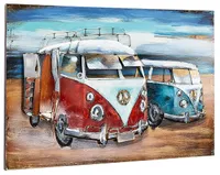 Kobolo Wandbild Wanddeko Metallbild 3D-Bild - VW BULLY 2 - 108x72 cm - Auto Motiv - Car Love Büro Wohnzimmer Flur Eingangsbereich Vintage Retro Deko