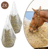 Jiubiaz 2x Heunetz 120 x 90 cm, weiß, Maschenweite, 3 x 3 cm Heusack Heutasche Füllmenge ca. 9Kg, Heuraufe Futternetz, Extrem reißfest, für Pferden, Schafen, Rindern