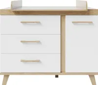 roba Wickelkommode Smile mit abnehmbarem Aufsatz - Baby Wickeltisch mit 3 Schubladen und 1 Tür - 2 variable Fächer - Kommode in Weiß / Artisan Eiche