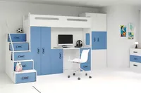 Detská podkrovná posteľ s úložným priestorom a matracom 80x200 IDA 4 - Biela / Modrá