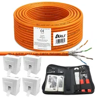 ARLI Cat7 Verlegekabel 100m + 4x Netzwerkdose + Werkzeug Set inkl. Crimpzange LSA Tester Messer