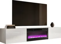 Mirjan24 TV-Lowboard Slide 200 mit Elektrischem Kamin, Stilvoll TV Schrank, TV Tisch, LED-Flamme (Farbe: Weiß Matt / Weiß Hochglanz, mit Kamin Schwarz)
