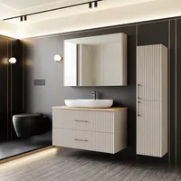 Badmöbel Set Liana Konsole 100 Eiche | Waschbecken | Waschtisch | Spiegelschrank