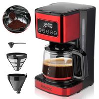 7MAGIC 900W Programmierbare Kaffeemaschine mit Timer, 1.5L Edelstahl Filterkaffeemaschine 12 Tassen, Abschaltautomatik, Tropf-Stopp, Dauerfilter und Heizplatte, BPA-frei, Rot