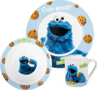 Sesamstraße Frühstücksset - Krümelmonster Kinder Geschirr Set 3-tlg. Teller, Schale & Tasse aus Porzellan
