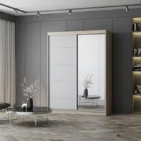 Kleiderschrank Schiebetürenschrank Schrank Schwebetürenschrank 150 cm Sonoma Eiche/Weiß mit Spiegel Vista 05