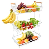 Obstkörbe 3-stufig Gemüsekorb Mit Bananenhaken für Obst Gemüse Snacks Weiß