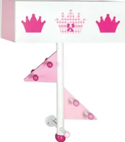 dětský věšák roba "Crown" ze dřeva, růžově lakovaný a potištěný, k montáži na zeď, s 9 háčky a 2 přihrádkami