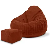 Dreamroots Bean Bag 70x70x70 cm Sitzsack Kinder mit Lehne und Hocker und Bezug Sitzkissen Boden Chill Sack Sitzsack mit Füllung, Indian tan