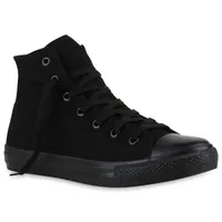 Mytrendshoe Herren Sneaker High Sportschuhe Stoffschuhe Trendfarben 816736, Farbe: Schwarz, Größe: 36