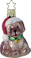 Christbaumschmuck Welpe mit Weihnachtsmütze Glas 7cm braun, 1 Stück