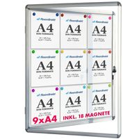 Schaukasten Premium Innenbereich 9 x A4 mit 18 Magneten Magnetische & beschreibbare Rückwand