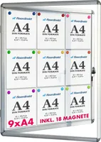 Prémiová vnitřní vitrína 9 x A4 s 18 magnety Magnetická a popisovatelná zadní stěna