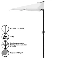 Halbschirm Halb-Sonnenschirm Balkonschirm Marktschirm Kurbelschirm Schirm Halbrund Weiß / 230x150cm / 3,5kg / Stahl / Polyester 160g/m² [casa.pro]