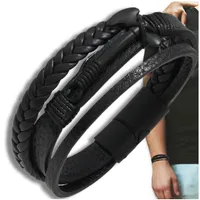 EDIBAZZAR | Schwarzes geflochtenes Lederarmband für Herren mit Magnetverschluss