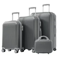 Flieks Kofferset Trolleyset 4 tlg., Reisekofferset mit Kosmetikkoffer, Koffer mit 4 Rollen und TSA Schloss, Hartschale Trolley, S-M-L-XL, Grau