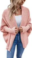 ASKSA Damen Cardigan Pullover Grob Gestrickt Wickel Fledermausaermel Vorne Offen Oberbekleidung, Rosa, S
