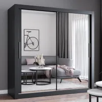Schwebetürenschrank Kleiderschrank Schrank 203cm Schwarz/Schwarz mit zwei Spiegeln MILAN