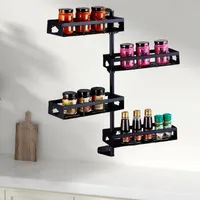 Gewürzregale, Küchenregal, Gewürzregal Wand montieren, 4 Etagen, Küchen Organizer für Küchenschrank, höhenverstellbares 180° drehbares Regal