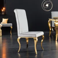 Design Stuhl MODERN BAROCK grau Samt goldene Stuhlbeine Esszimmerstuhl Essstuhl Konferenzstuhl