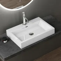 doporro Design Aufsatzwaschbecken Hängewaschbecken Waschbecken Weiß BTH 60x42x10 cm Waschtisch aus Mineralguss Colossum06