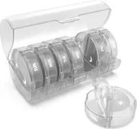 SUKUOS Tablettenbox 7 Tage Morgens Abends, Pillendose Rund, 2 fächer transparente Farbe