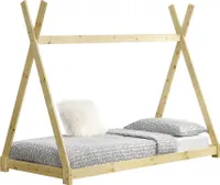[en.casa] Kinderbett 90x200cm Natur Holz im Tipi-Design aus Kiefernholz Jugendbett Bett Holzbett Hausbett
