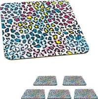 MuchoWow® Sklenený podtácek Štvorcová sada 6 kusov Panter - Dúha - vzor 10x10x0.3cm Podložky pod poháre - podložky pod nápoje - ochrana stolovej dosky