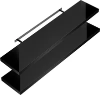 CASARIA® 2x Wandregal Holz Schwarz Hängeregal mit Halterung 15kg Tragkraft Küche Wohnzimmer Flur Schweberegal Bücherregal Schwebend Hochglanz 110cm