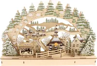 3D Schwibbogen Lichterbogen Holzschnitt, Winterdorf mit Licht & Glitzer 44,5*7*29,5cm, batteriebetrieben & Timer-Funktion Weihnachtsschmuck Fensterdeko