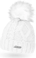 gefütterte Damen Strickmütze Fell-Bommel Fleece-Futter Kunstfell Winter-Mütze Bommelmütze Neverless®  unisize