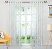 Joyswahl Vorhang (1 St) mit Schlaufen, Schlaufenschal Voile Ausbrenner Gardinen mit Blätter Muster, Weiß HxB 245x140 cm