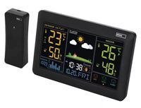 EMOS Funk Wetterstation mit Farbdisplay und Außensensor, Thermometer, Hygrometer, Barometer, Wettervorhersage, Datum- und Uhranzeige,, E0387