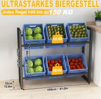 XMTECH Getränkekistenregal für 6 Kästen – 2 Ebenen Kistenregal Schwerlastregal aus Metall mit verstellbaren Füßen – Getränkeregal 104x32x82 cm, Schwarz, 150kg/Ebene für Küche Keller Garage