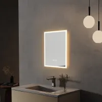 WISFOR LED zrkadlo do kúpeľne s osvetlením, zrkadlo do kúpeľne s osvetlením, nástenné zrkadlo stmievateľné proti zahmlievaniu, s dotykovým spínačom, 40x50cm