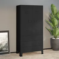 Schwarzer Kleiderschrank im Industriestil, 90 x 50 x 180 cm, kann 85 kg Metall tragen