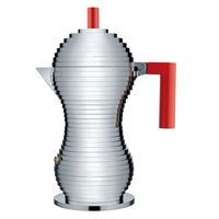 Alessi MDL02/6 R Pulcina Espressomaschine - Gußaluminium. Griff und Knopf aus PA, rot. 6 Tassen, 7.5 x 14.5 x 26 cm