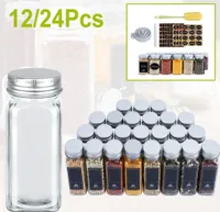 LZQ Premium Gewürzdosen Set [24 x 120 ml] Gewürzgläser mit Etiketten Gewürzbehälter mit Deckeln aus Aluminium. Gewürzgläser Eckig 24er Set, Spice Jars