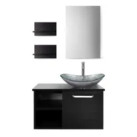 Puluomis Badmöbel Set mit Waschbecken Waschbeckenunterschrank mit Waschbecken Waschtisch Unterschrank mit Spiegel badezimmer Küche schwarz silbern