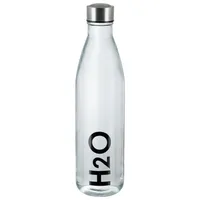 AXENTIA Glas Trinkflasche H2O 1000 ml, Borosilikatglas mit Edelstahl-Deckel, transparente Flasche mit schwarzem "H2O"-Aufdruck, Wasserflasche für Büro