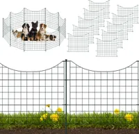 XMTECH Teichzaun Gartenzaun Metall Steckzaun Hundezaun mit 10 Zaunelementen und 12 Befestigungsstäben Gitterzaun Komplettset (Underbogen, Dunkelgrün)